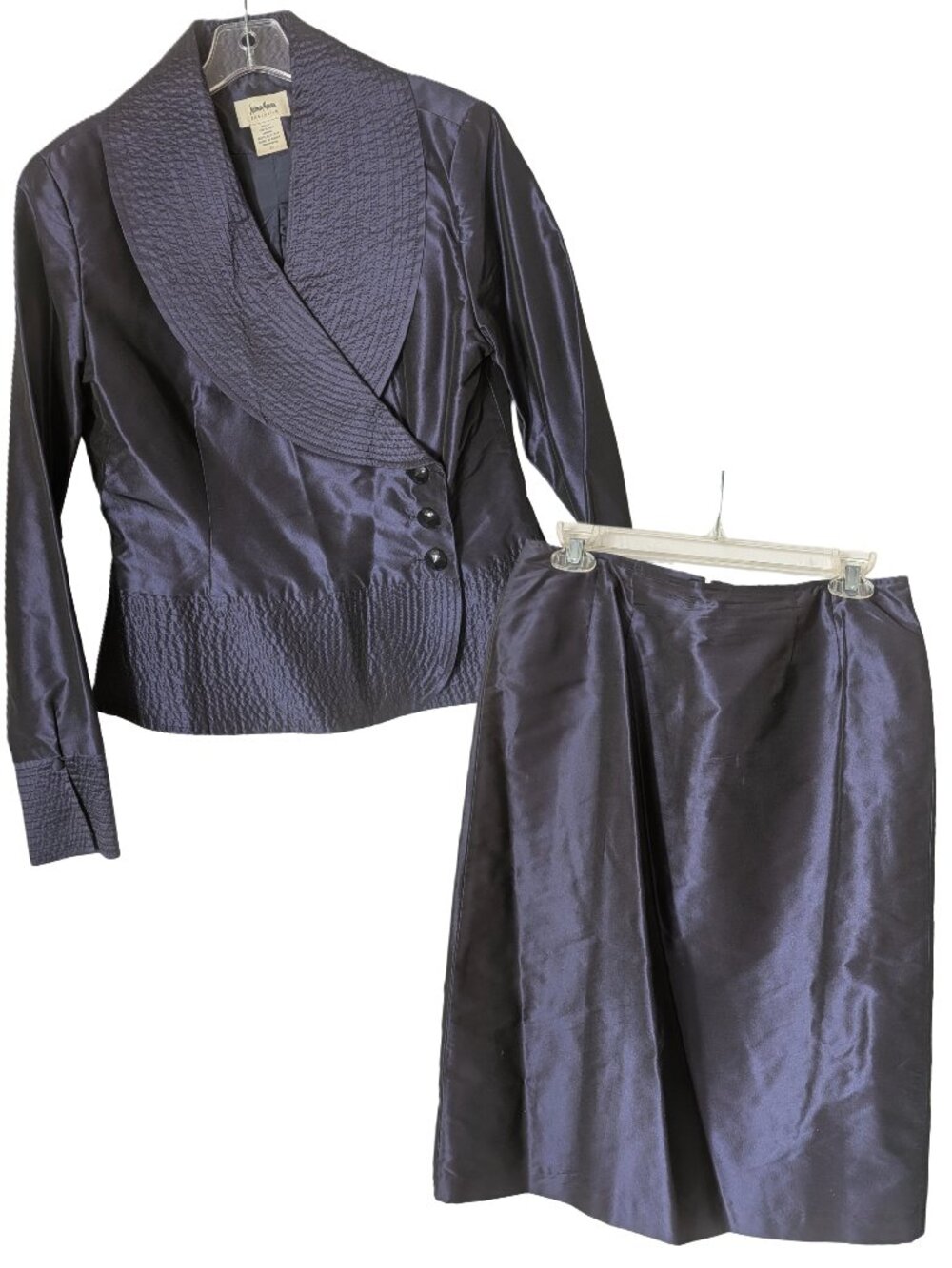 VTG Neiman Marcus Exclusive Silk Satin Skirt Suit Set 8 M Purple Ruched Tailored